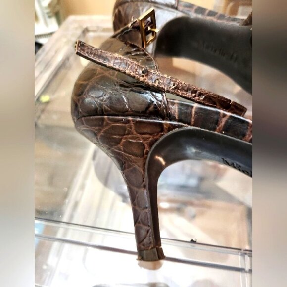 Michelle D 8M Fudge Crocodile Closed Toe High Heels with Ankle Strap - Picture 7 of 15